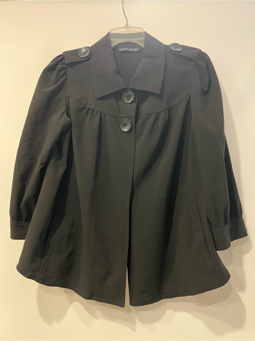 Larry Levine Black Women's Short Swing Coat with Button Detail Size 8